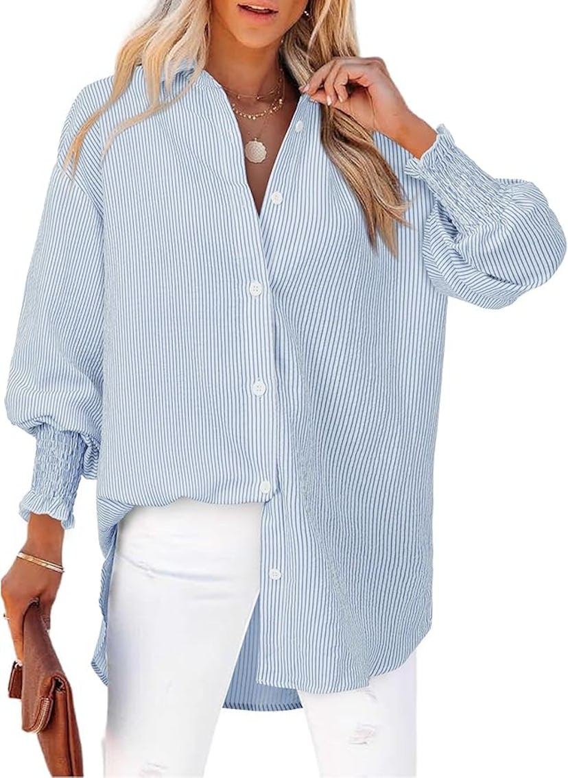 Gleeivy Button Down Shirt With Smocked Sleeves