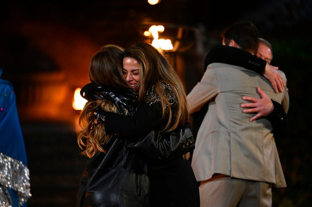Gabby, Dolores, Dylan, and Ivar on The Traitors finale. Photo via Peacock