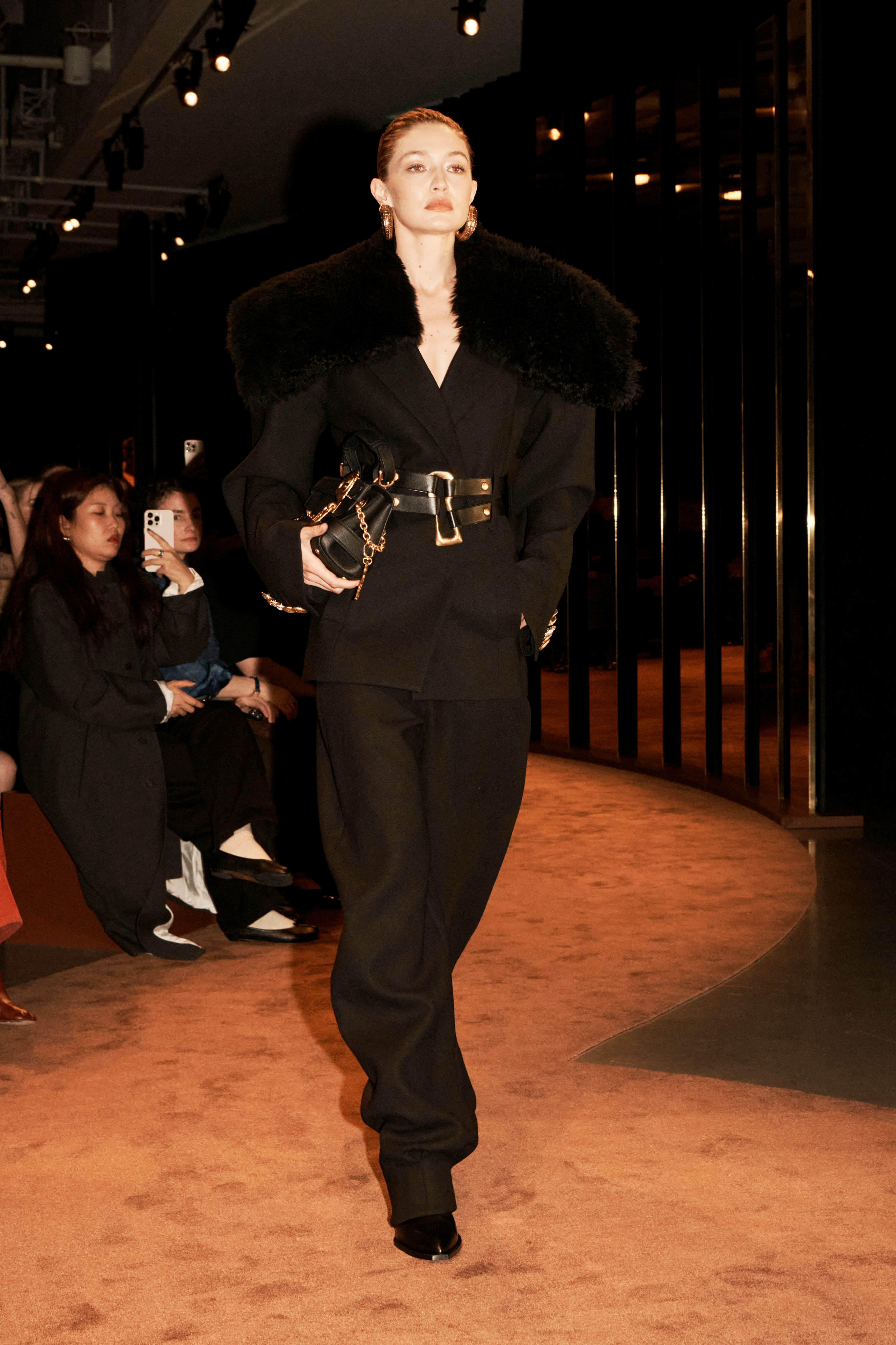 Gigi Hadid walks the Schiaparelli Fall/Winter 2025 show at Paris Fashion Week.