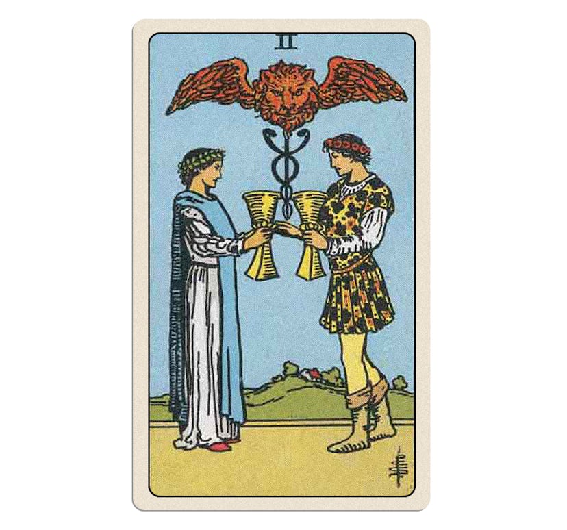 Your tarot card for Wednesday April 2, 2025 in the Two of Cups.