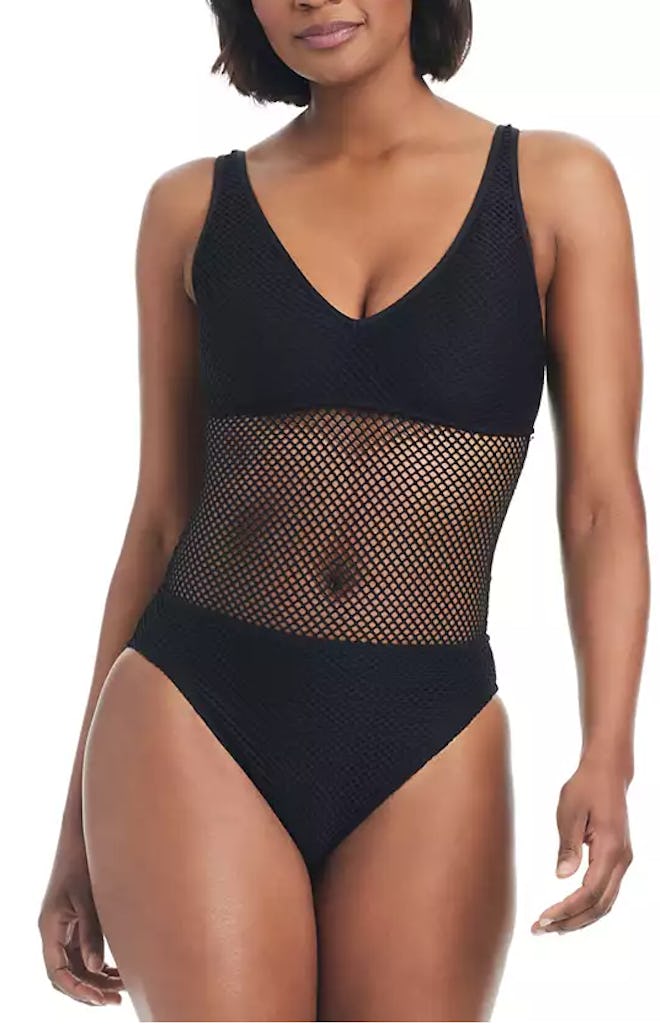 Sanctuary Women’s Sea Crochet V-Neck High-Leg Tank One-Piece Swimsuit