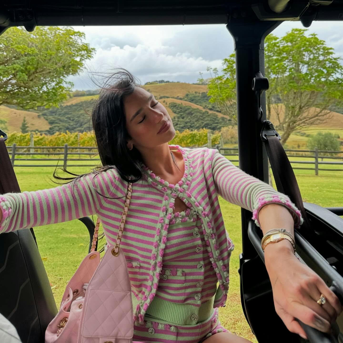 Dua Lipa wore a knit co-ord in New Zealand.