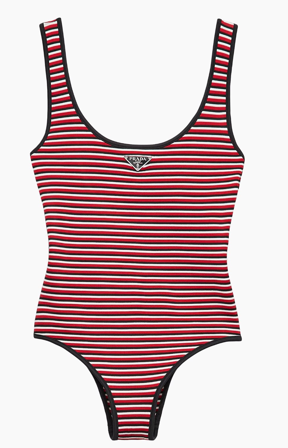 Prada Striped Interlock Jersey One-Piece Swimsuit