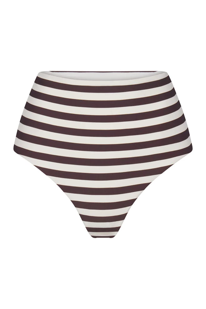 High-Waist Bikini Bottom (Espresso Even Stripes)