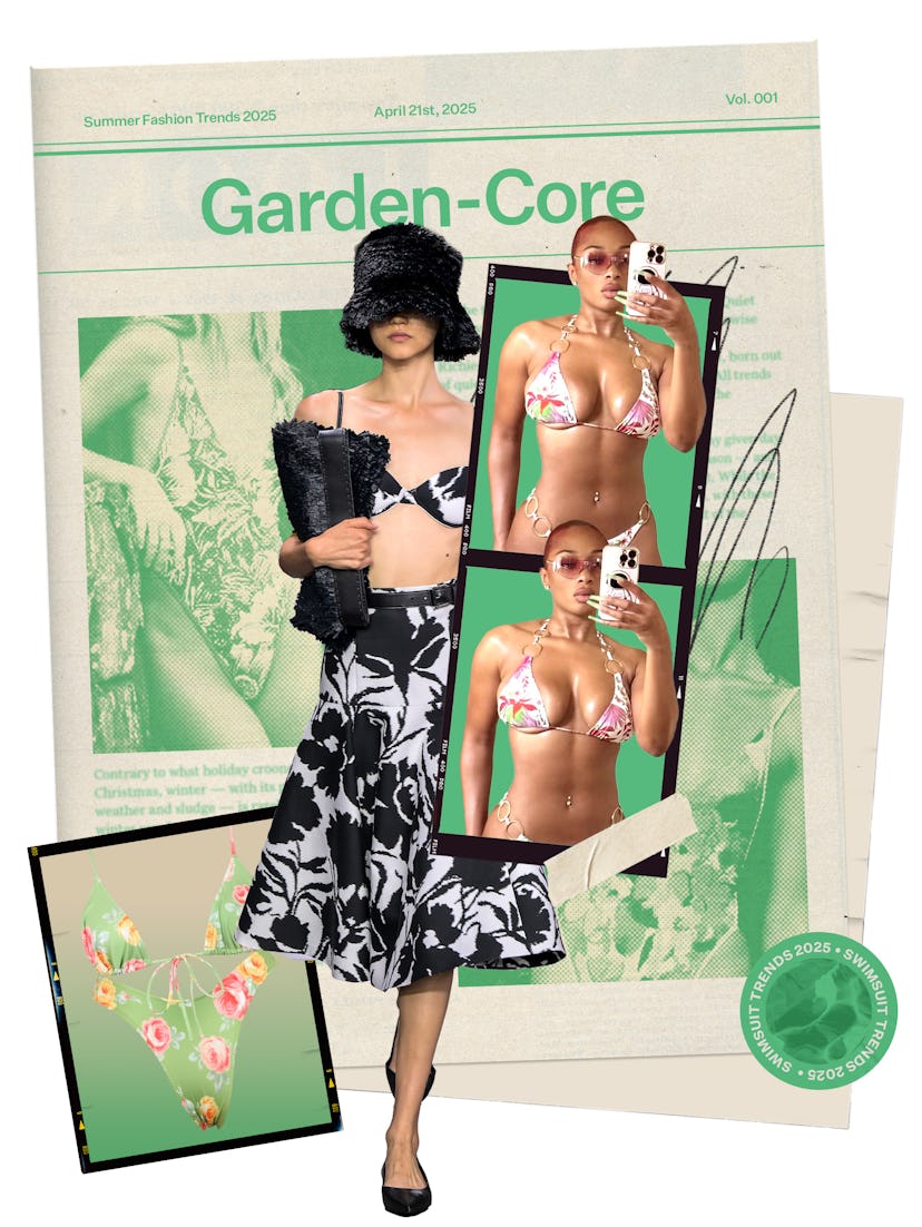 Summer 2025 Swimsuit Trend: Megan Thee Stallion in a garden-core bikini.