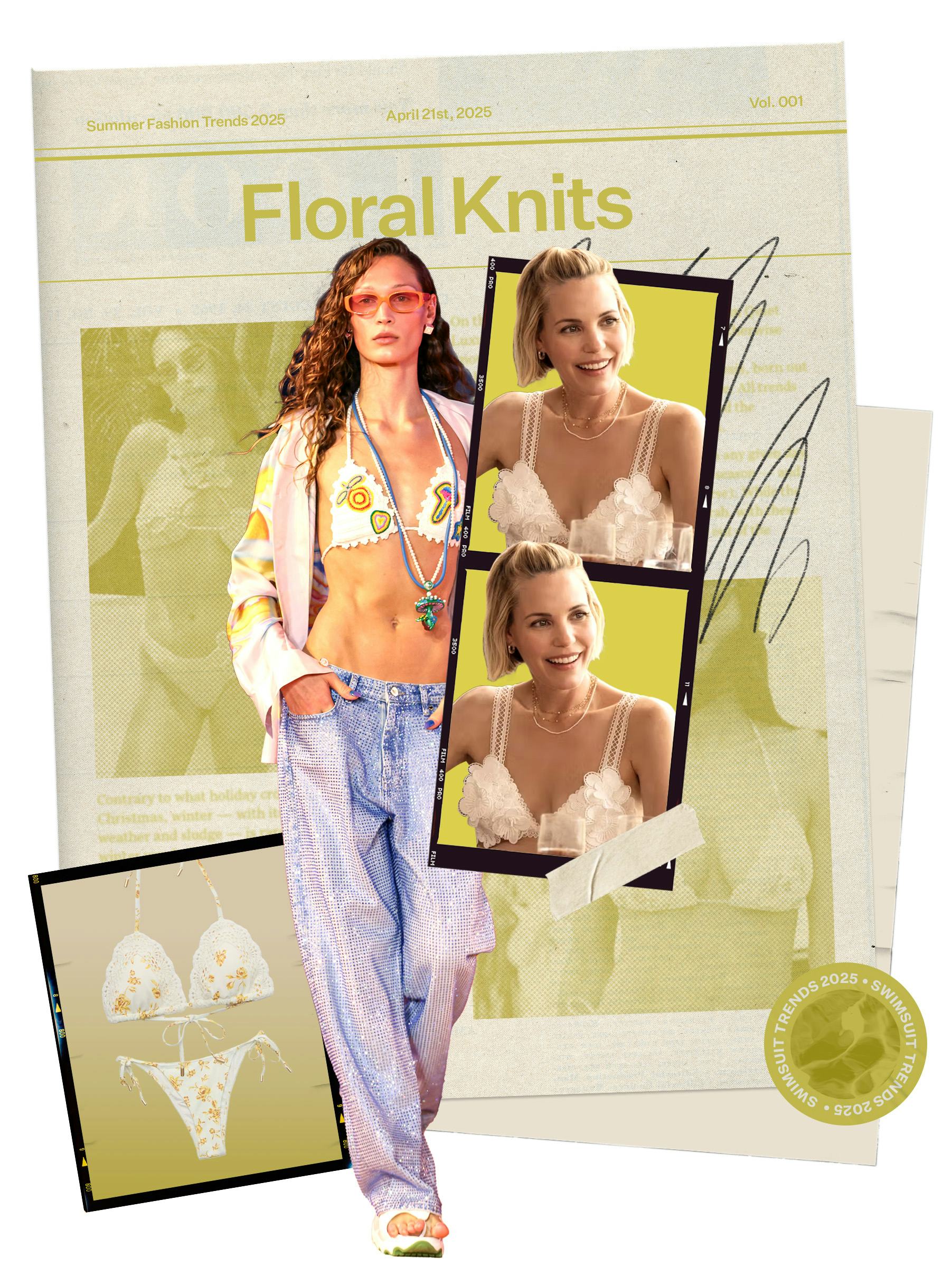 Summer 2025 Swimsuit Trend: Kate from &lsquo;The White Lotus&rsquo; in a floral knit bikini.