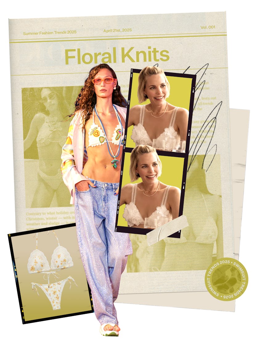 Summer 2025 Swimsuit Trend: Kate from ‘The White Lotus’ in a floral knit bikini.