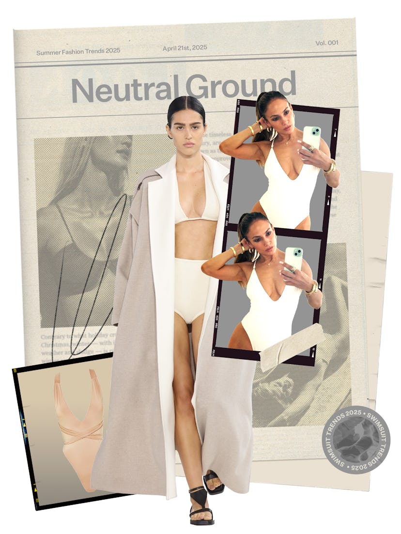 Summer 2025 Swimsuit Trend: Jennifer Lopez in a plunging white bathing suit.