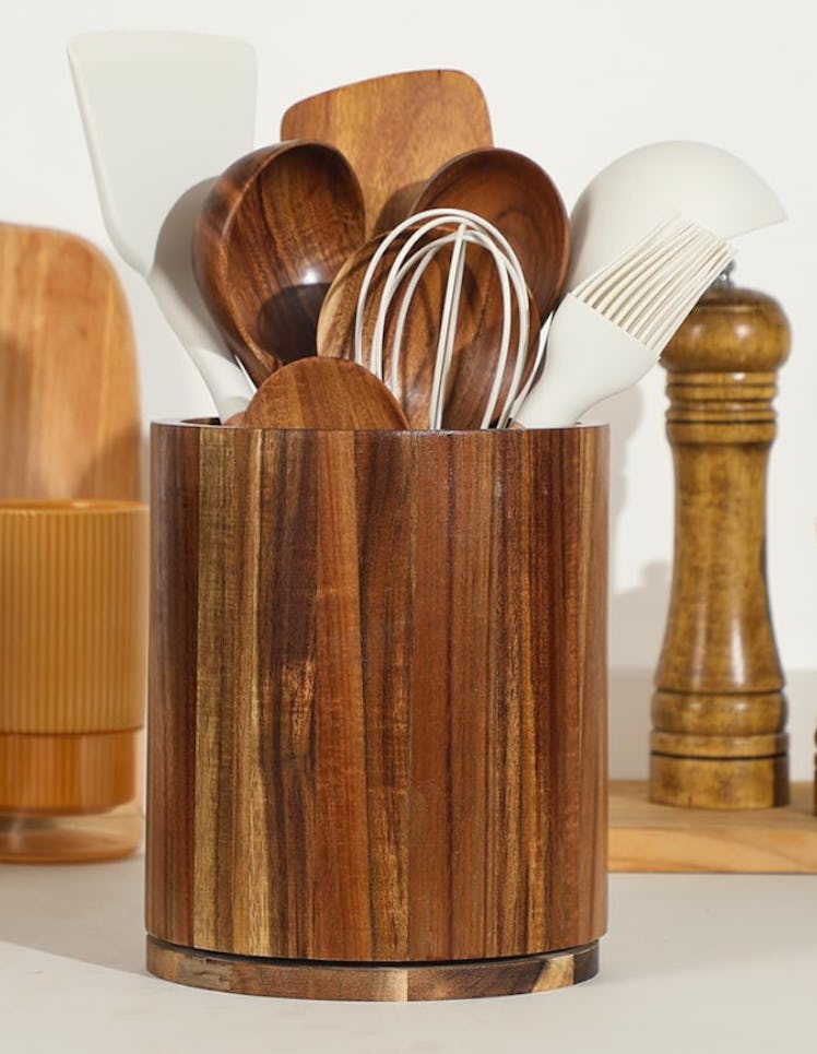 gorsent Wooden Rotating Utensil Holder