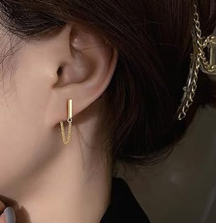 Reeffeer Sterling Silver Bar Chain Earrings