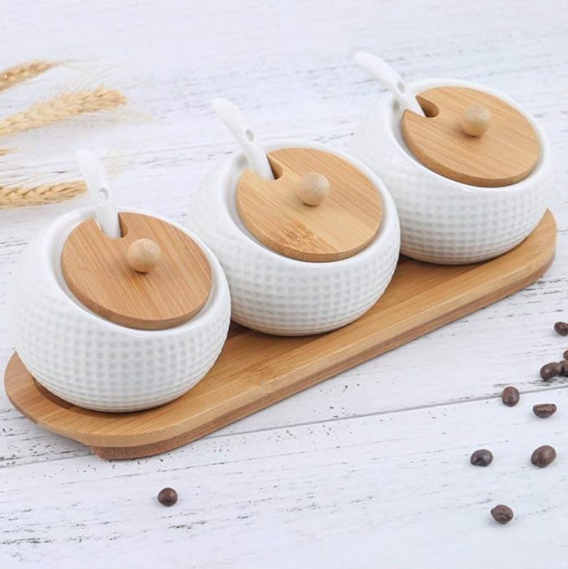 Lucky Goddness Porcelain Condiment Jars (3-Pieces)