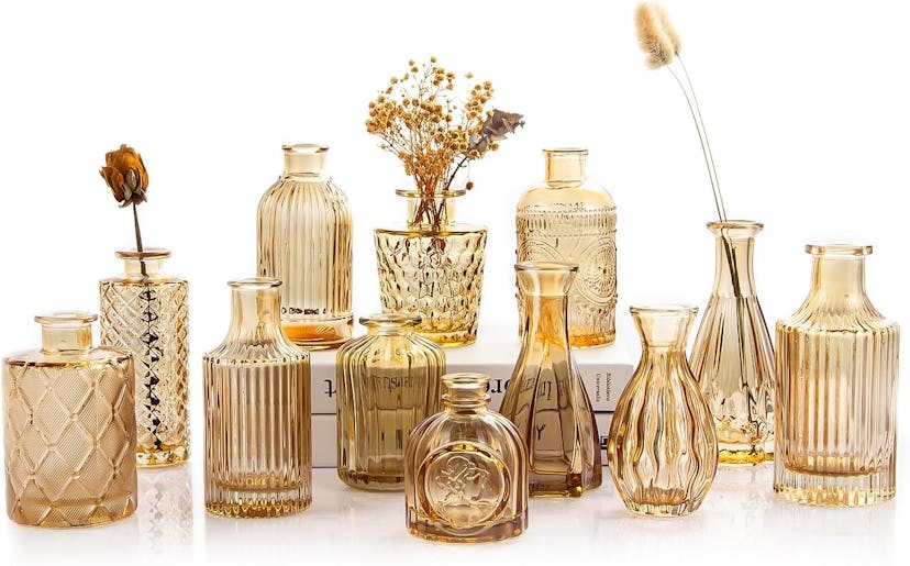 TBWIND Amber Glass Bud Vases Set (12-Pieces)