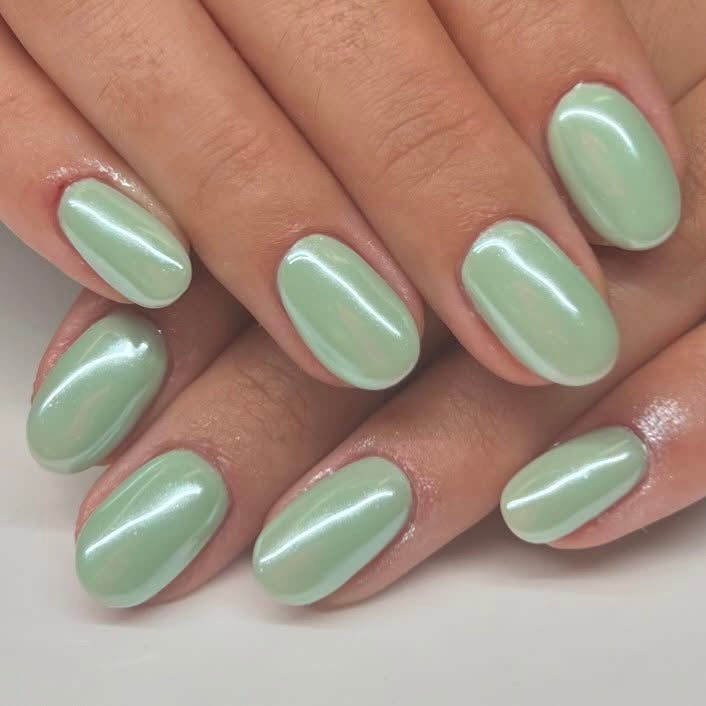 mint green glazed nails