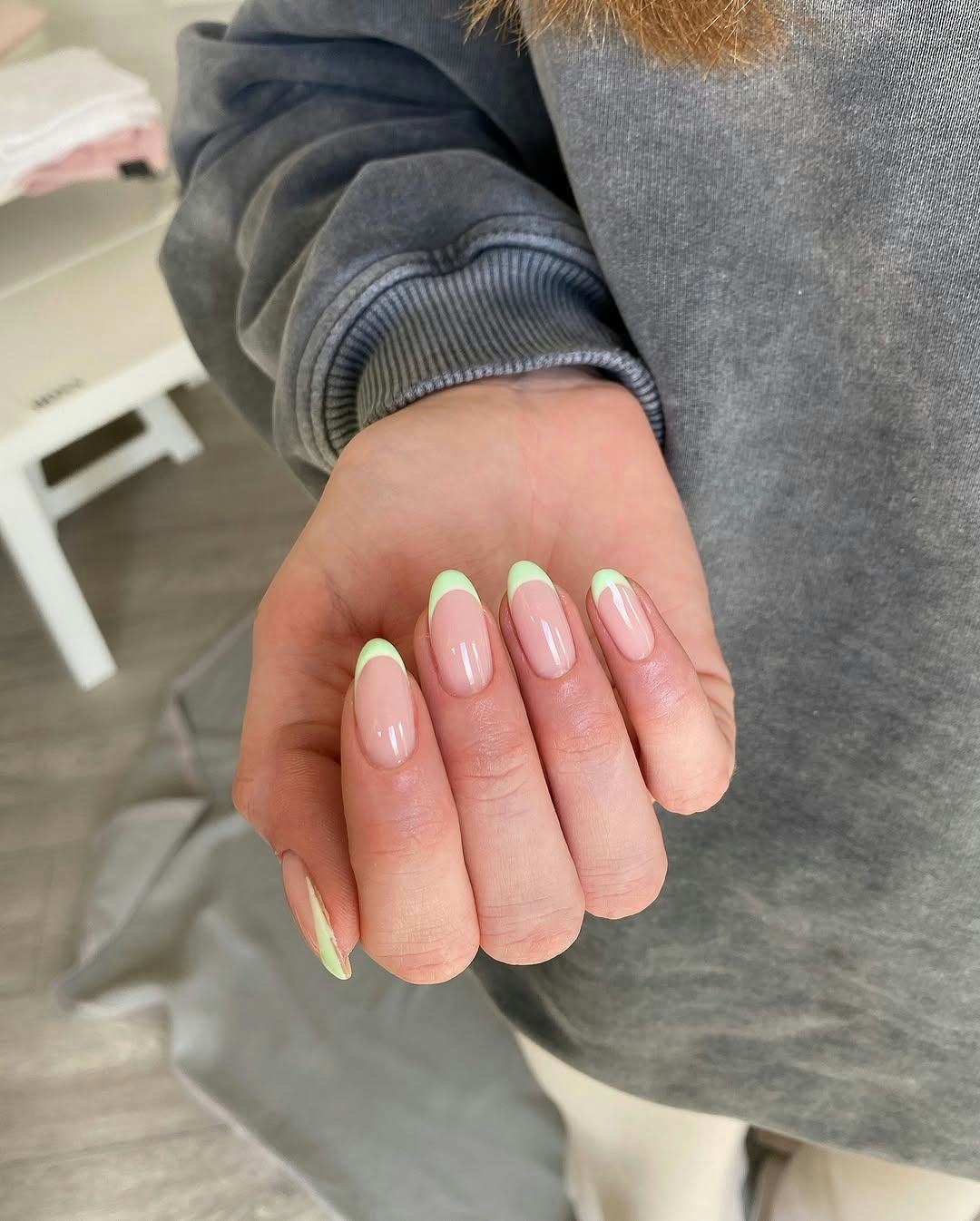 mint green french nails