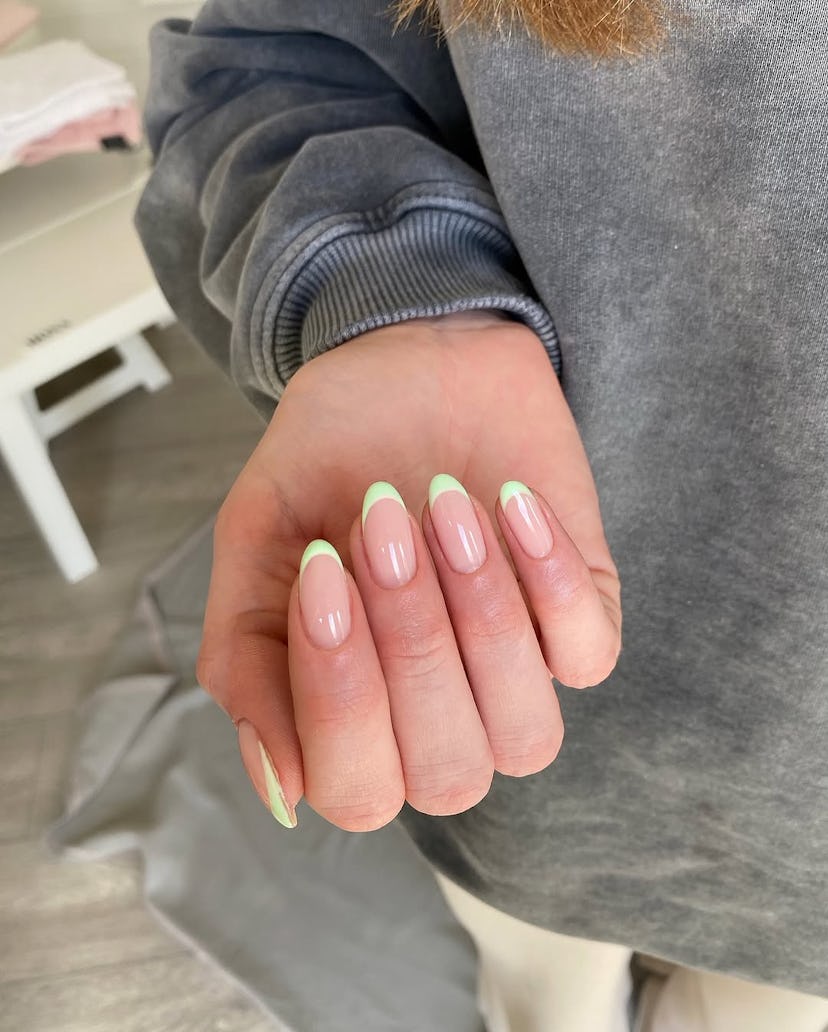 mint green french nails