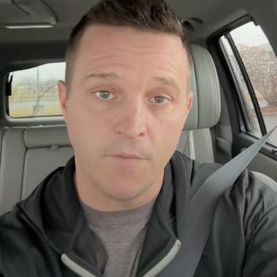 A person is sitting in a car, looking directly into the camera with a serious expression. Text above reads, "Don't Make Them Go Through This Alone."