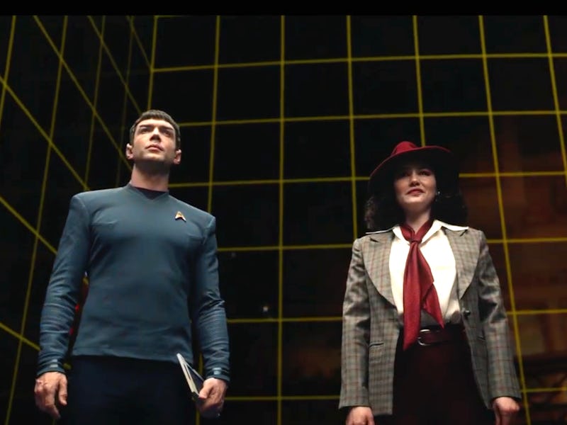 Ethan Peck as Spock and Christina Chong as La'an on the holodeck in 'Star Trek: Strange New Worlds' ...