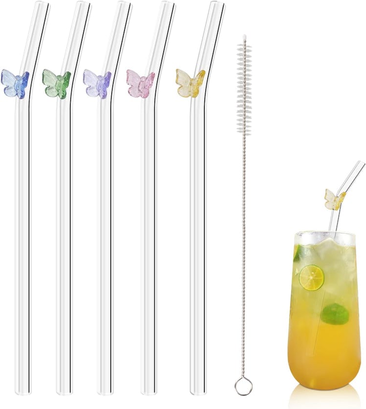Olpchee Reusable Clear Glass Straws (5 Pieces)
