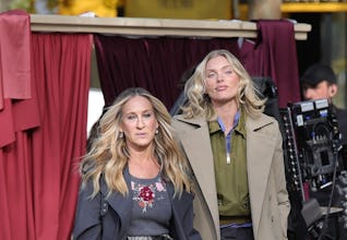 Sarah Jessica Parker and Elsa Hosk spotted filming an UGG campaign in Paris.