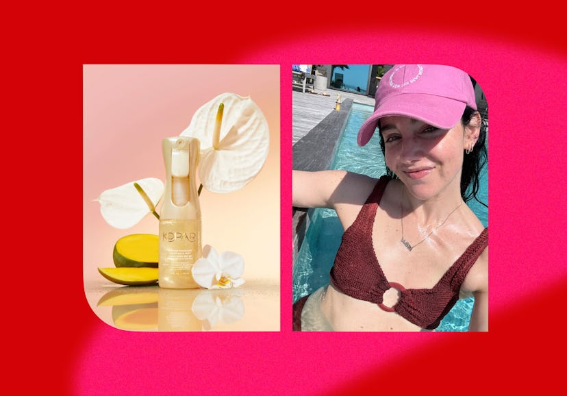 Kopari's Golden Sunglaze Sheer Body Mist Sunscreen gives you an instsant glow.