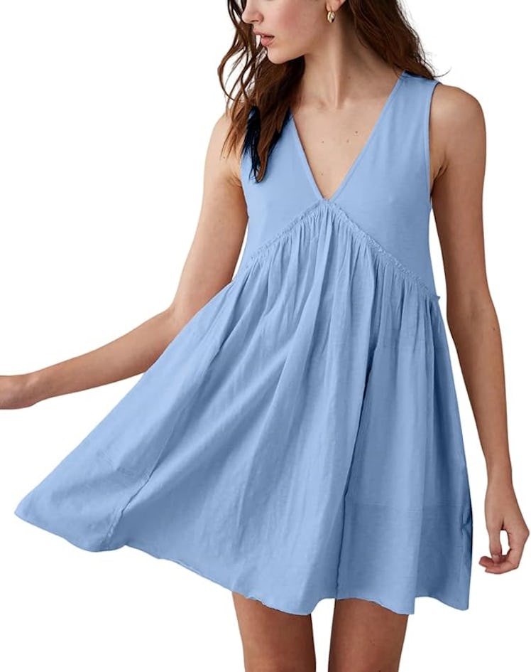 Aimiray V Neck Pleated Mini Dress