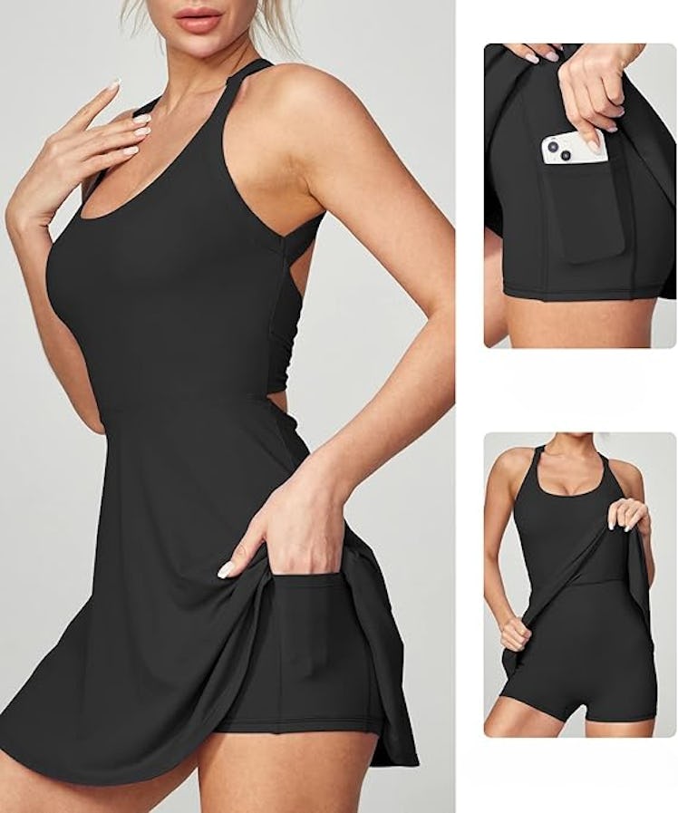 HEATHYOGA Backless Tennis Dress with Shorts