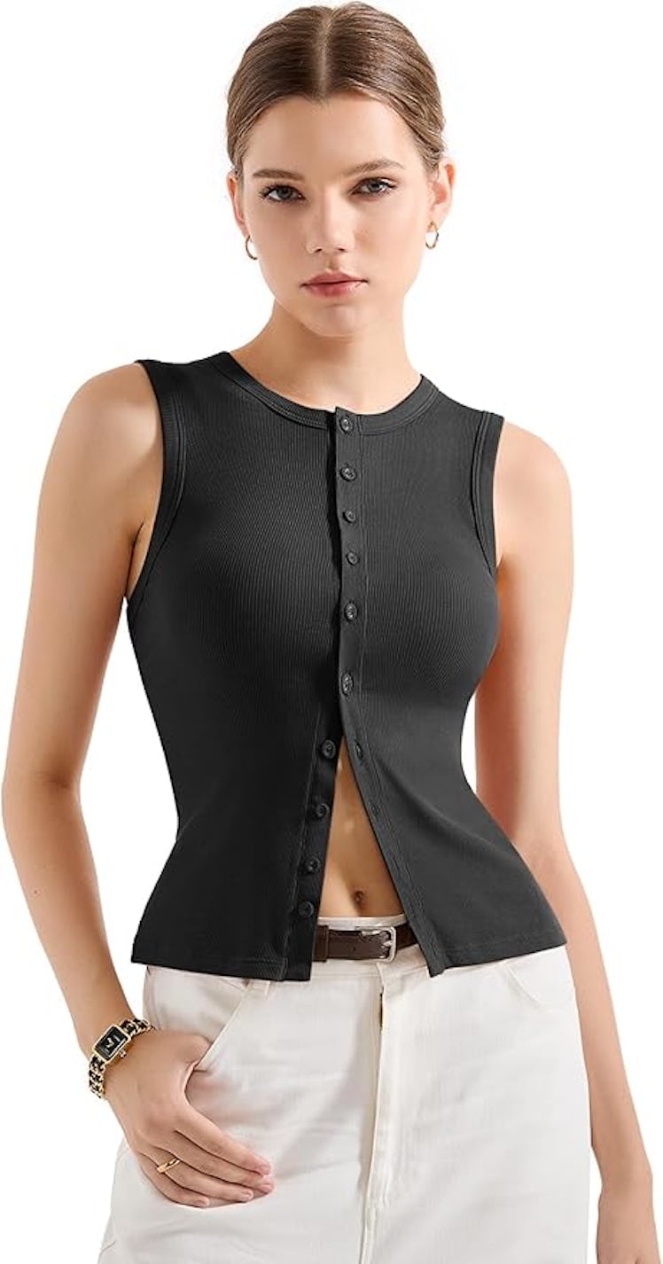 SUUKSESS Button-Down Ribbed Knit Top