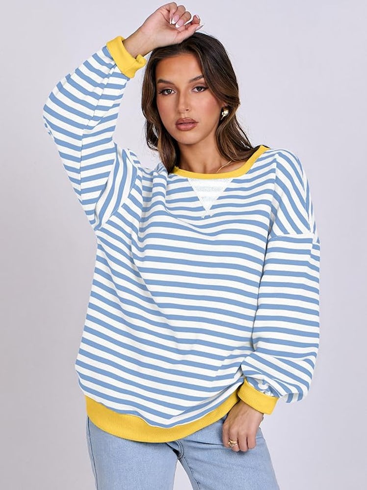 ANRABESS Striped Oversized Sweatshirt