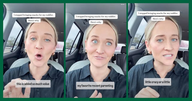 A woman with blonde hair and blue eyes speaks in a car, sharing insights about parenting. Text overl...