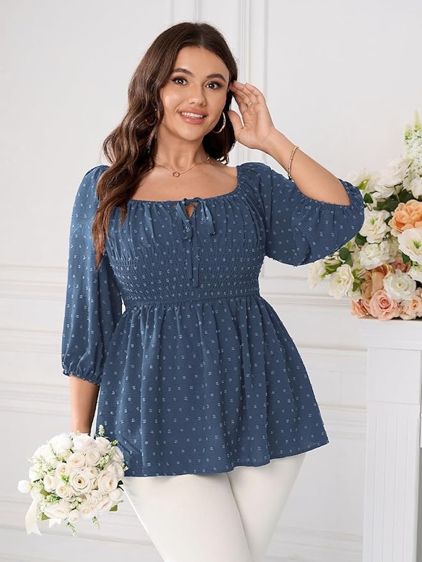 SCOMCHIC Square Neck Swiss Dot Blouse