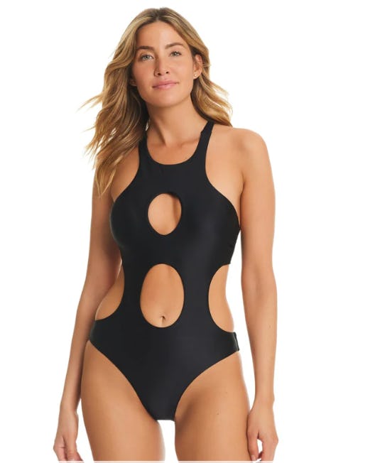 Shine Solids Cut Out One Piece Swimsuit
