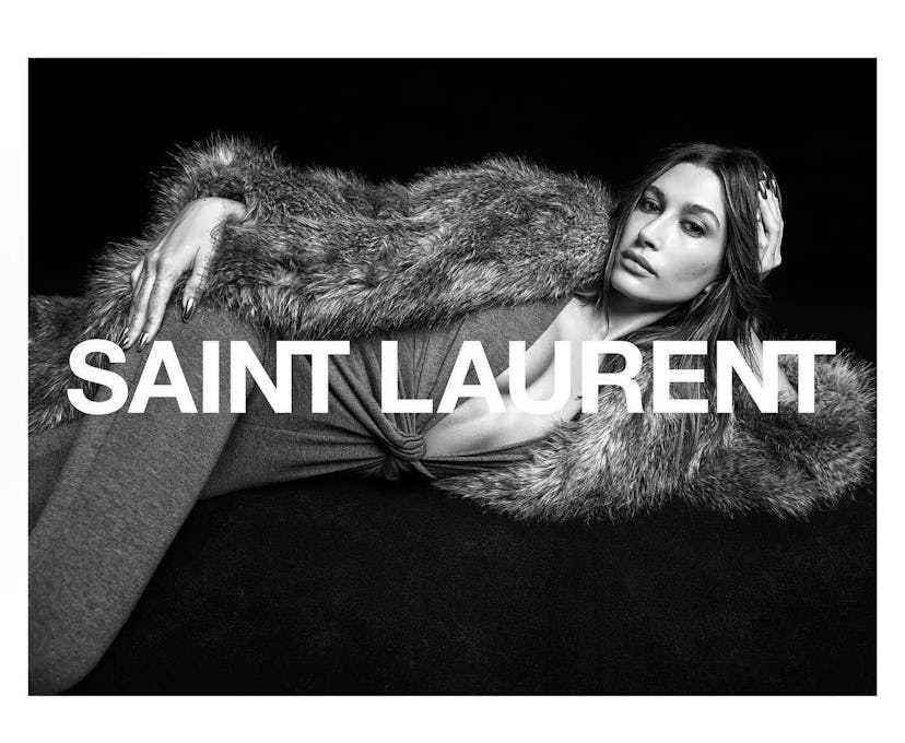 Hailey Bieber stars in Saint Laurent’s Fall/Winter 2022 campaign.