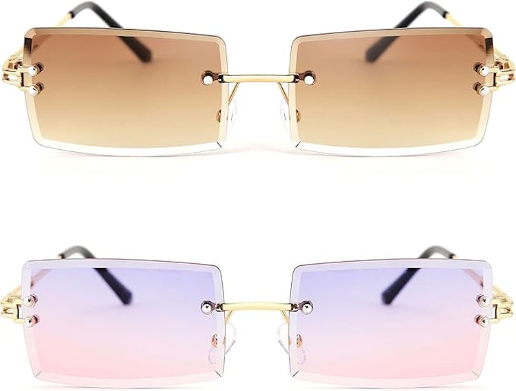 FEISEDY Vintage Rimless Rectangle Sunglasses (Set of 2) 