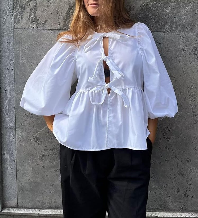 Wcuvbv Peplum Tie Blouse