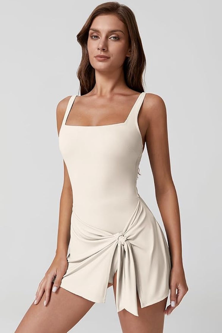 QINSEN Square Neck Swim Dress