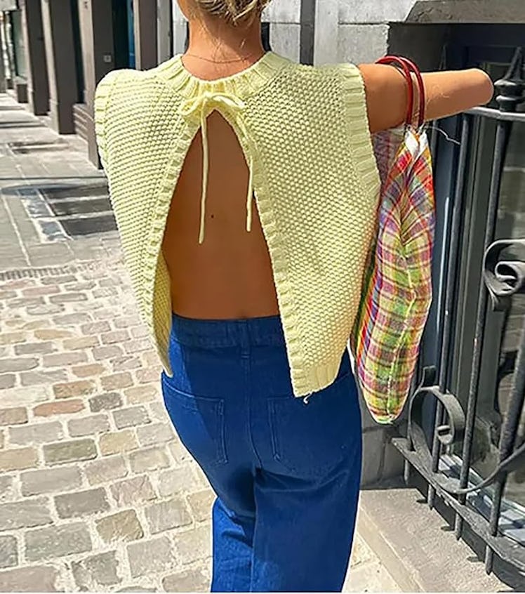 Cioatin Backless Tie Sweater Vest