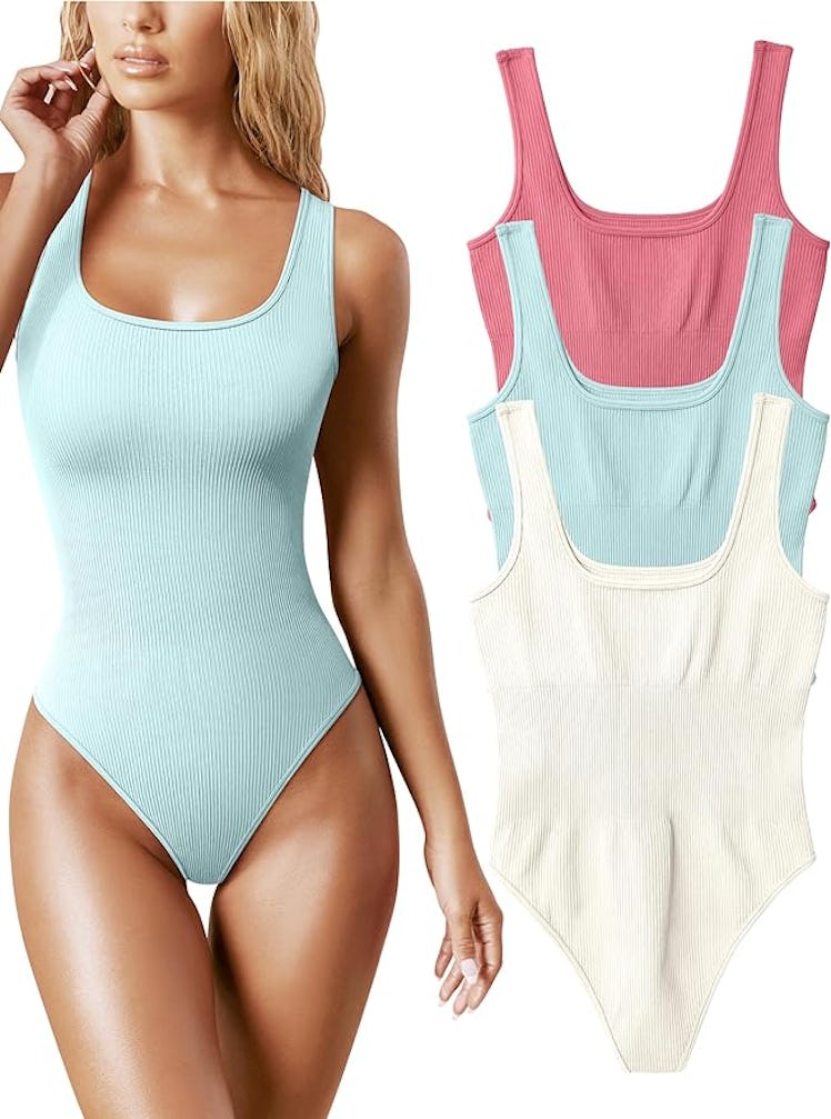 OQQ Square Neck Tank Top Bodysuits (3-Pack)