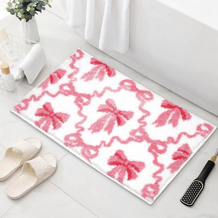Lindameler Pink Bow Bathroom Rug