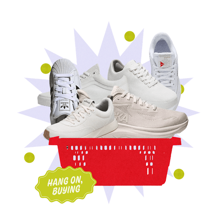 A collection of white sneakers