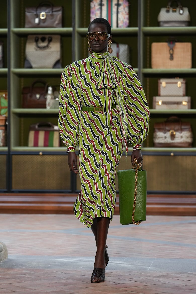 A model walks the runway at the Gucci Cruise 2026 fashion show at Gucci Archive on May 15, 2025 in F...