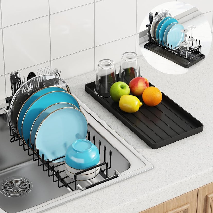 ANTOPY Expandable Dish-Drying Rack & Silicone Tray Set