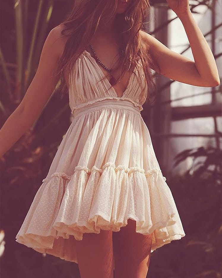 R.Vivimos Halter Deep V-Neck Mini Dress