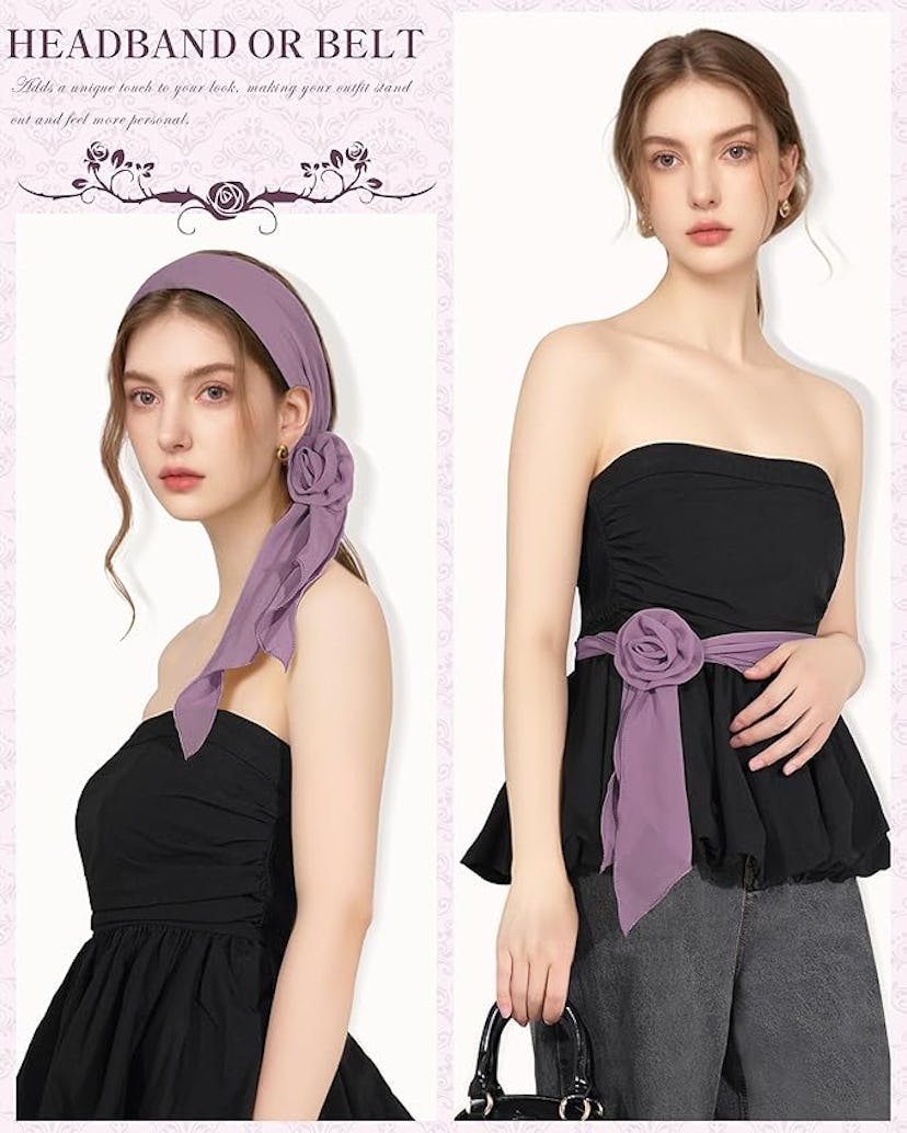 JENSVOIR Rose Chiffon Neck Scarf, Headband, & Belt