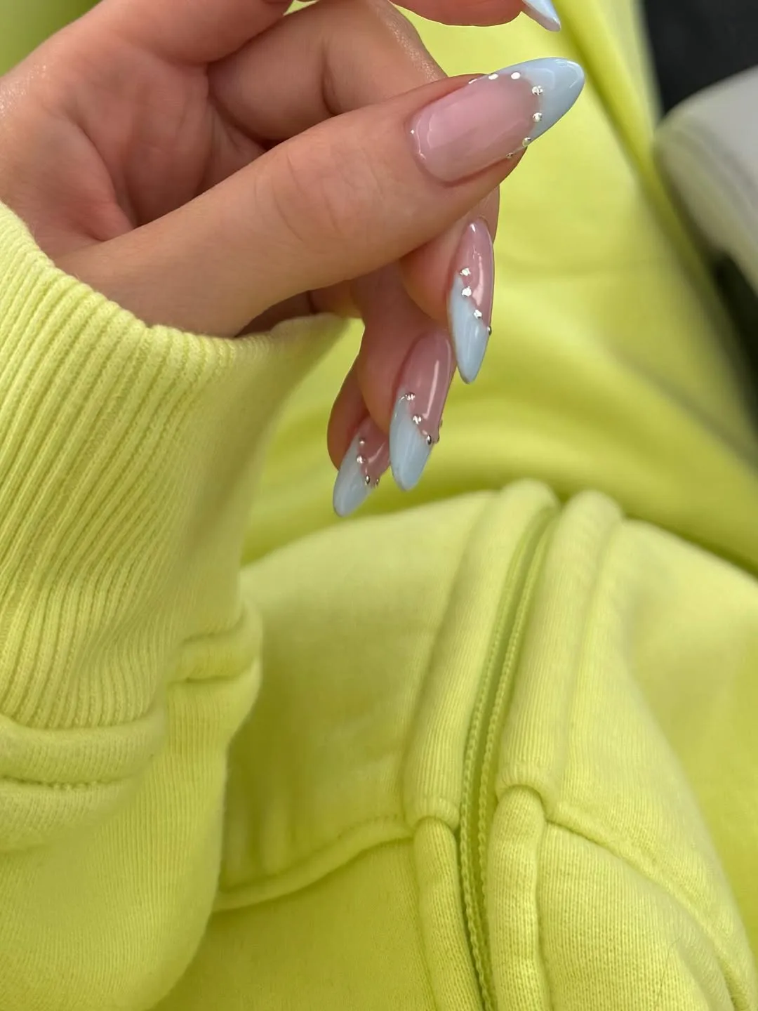 Kylie Jenner's Studded Blue French Nails Are Both Soft & Edgy