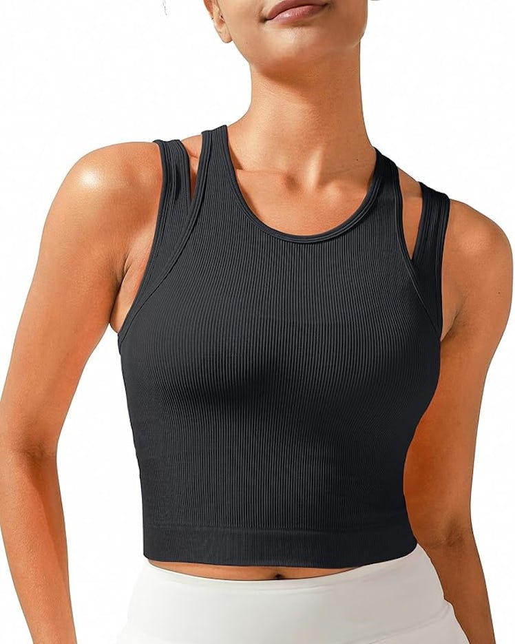 RUNNING GIRL Ribbed High Neck Padded Workout Top