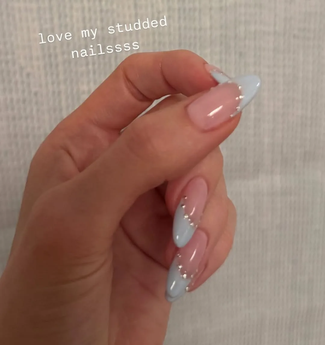 Kylie Jenner's Studded Blue French Nails Are Both Soft & Edgy
