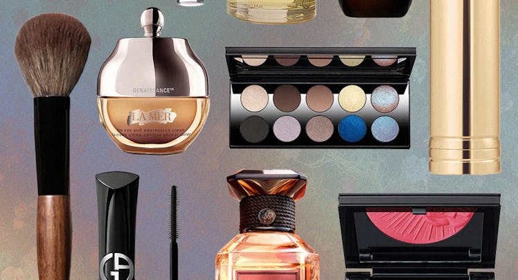 A collage of beauty products