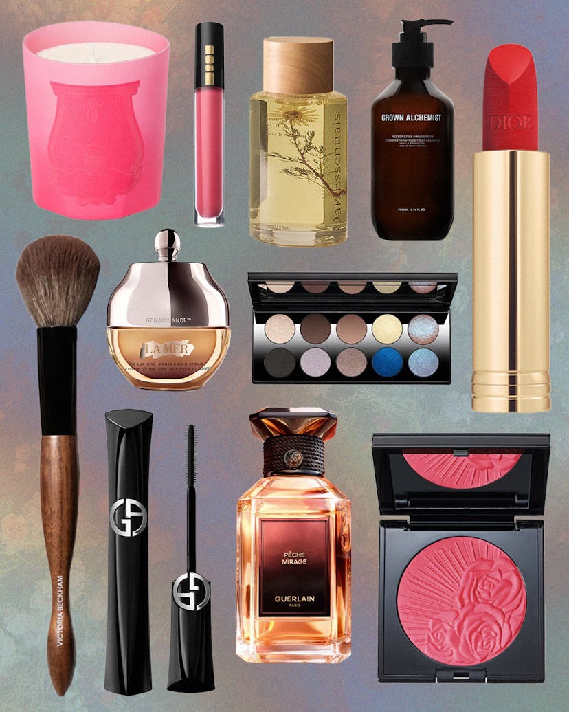 A collage of beauty products
