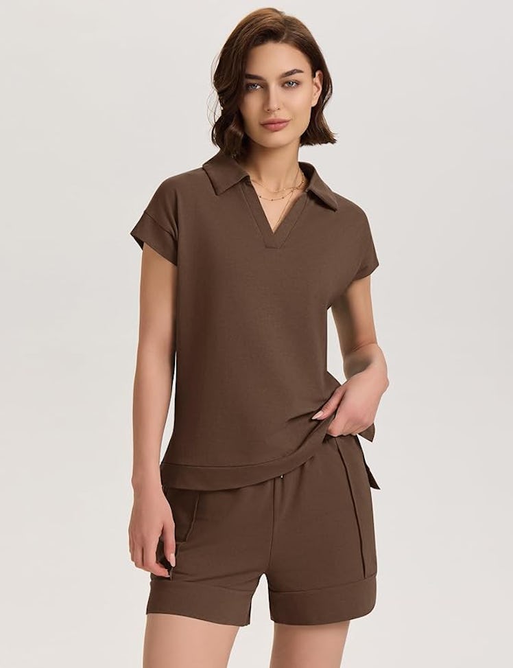 Micoson V-Neck Cap Sleeve Top And Shorts Set (2-Pieces)