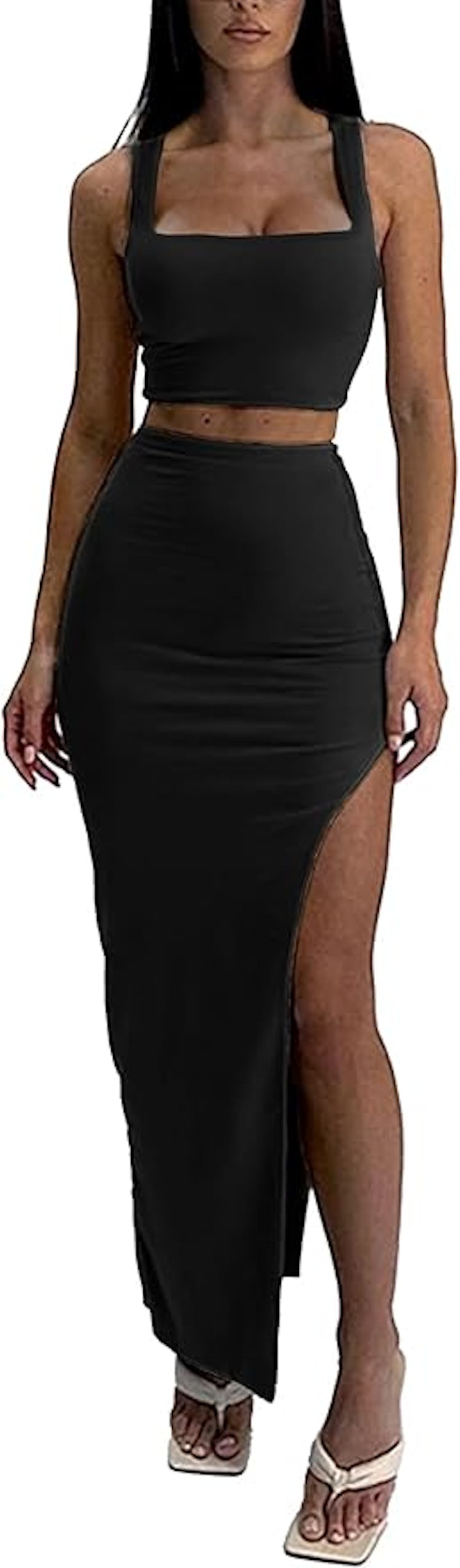 ELLEVEN Square-Neck Tank Top & Maxi Skirt Set (2-Pieces)